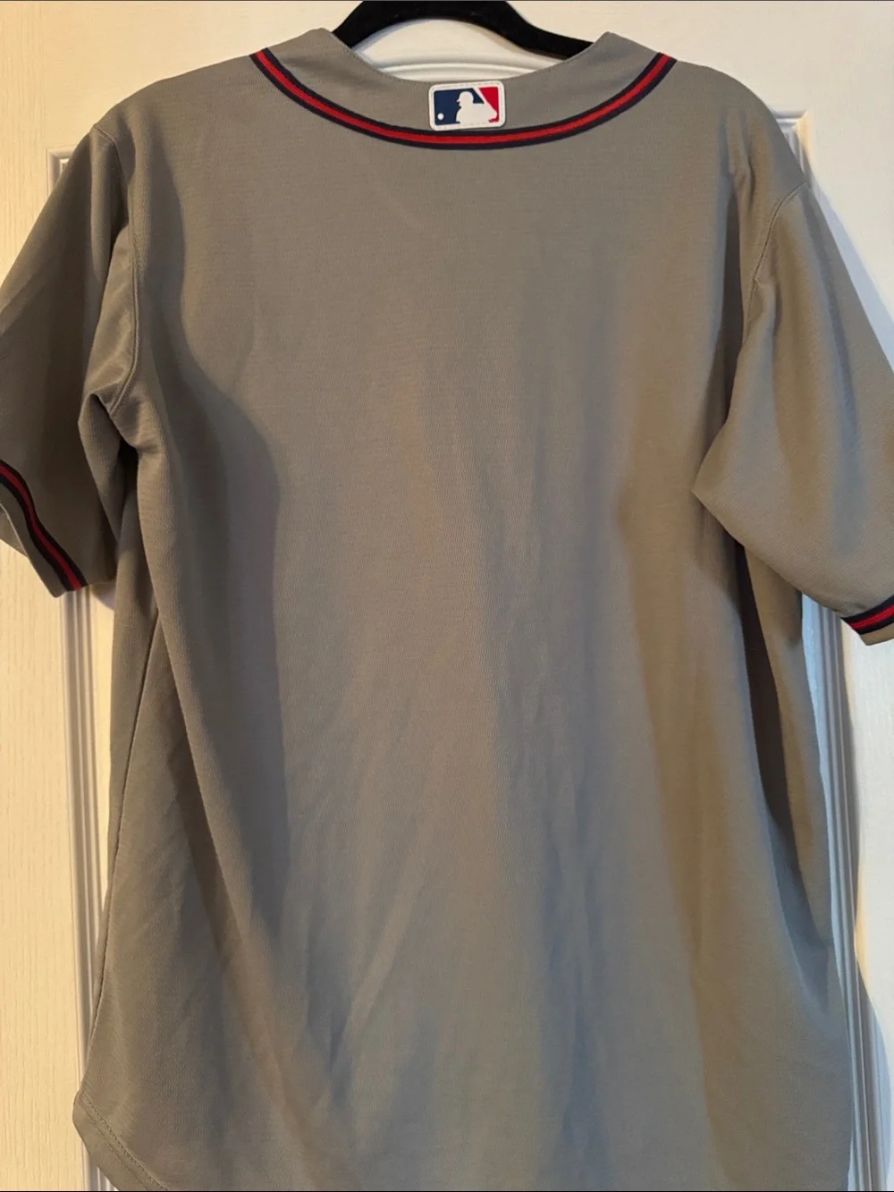 Nike Gray Atlanta Kids Baseball Jersey with Red and Black Trim